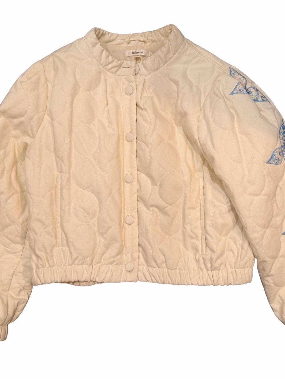 Cream Quilted Snap-Front Puffer Jacket